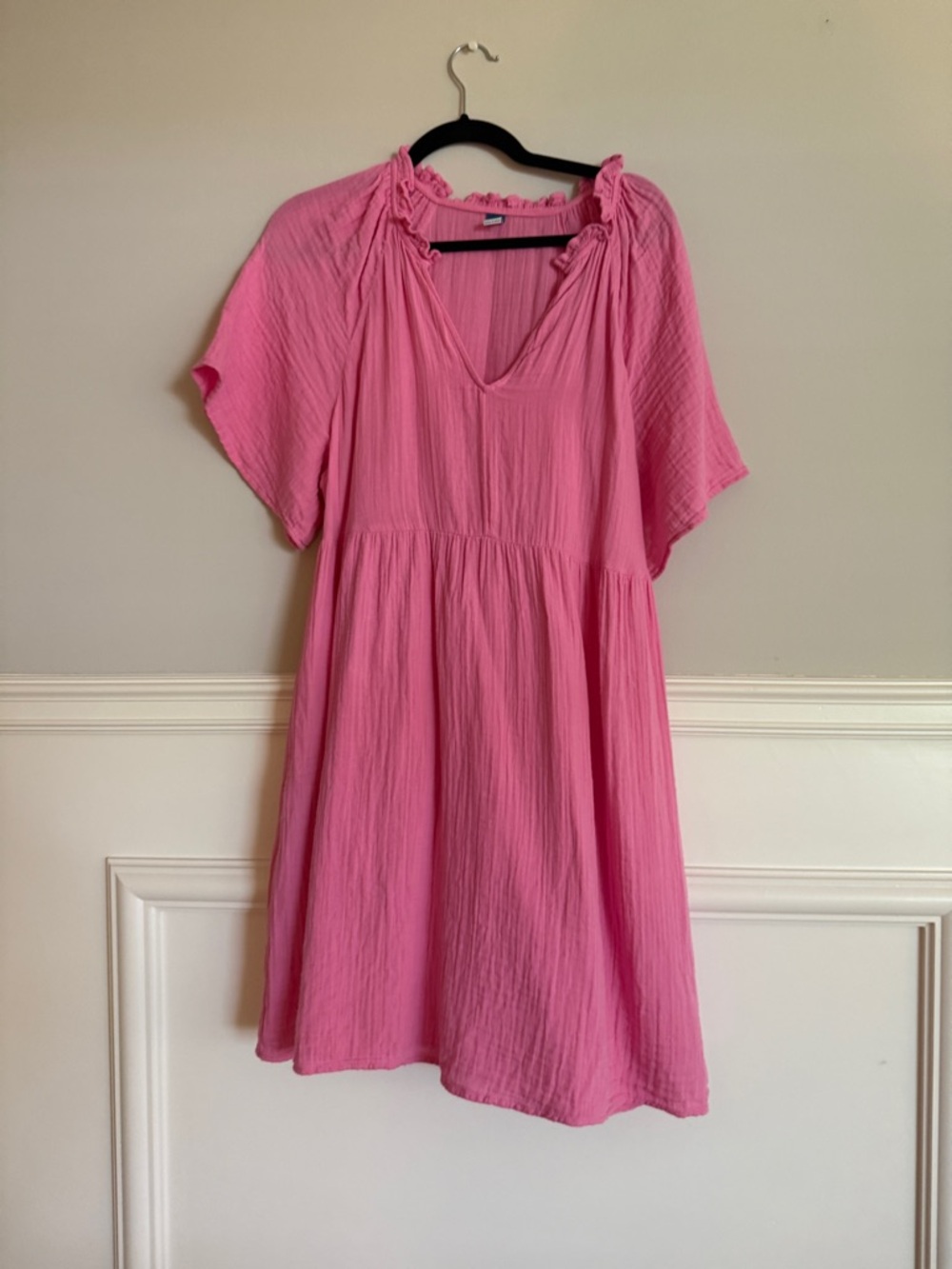 Old Navy Pink Midi Dress with Ruffled Neckline
